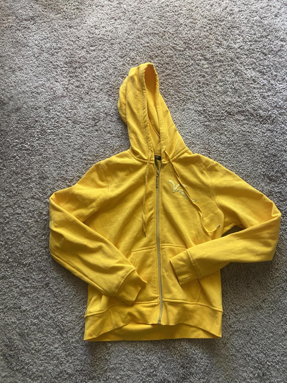 Rocawear Hoodie Womens XL Yellow Full Zip Fleece Metallic Logo Graphic Print